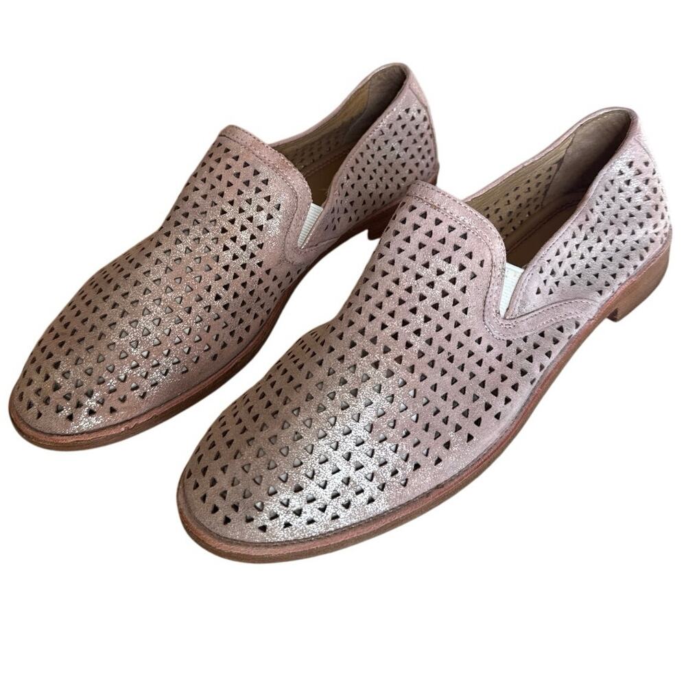 Trask Ali Perforated Loafer Blush Suede Glitter 9.5